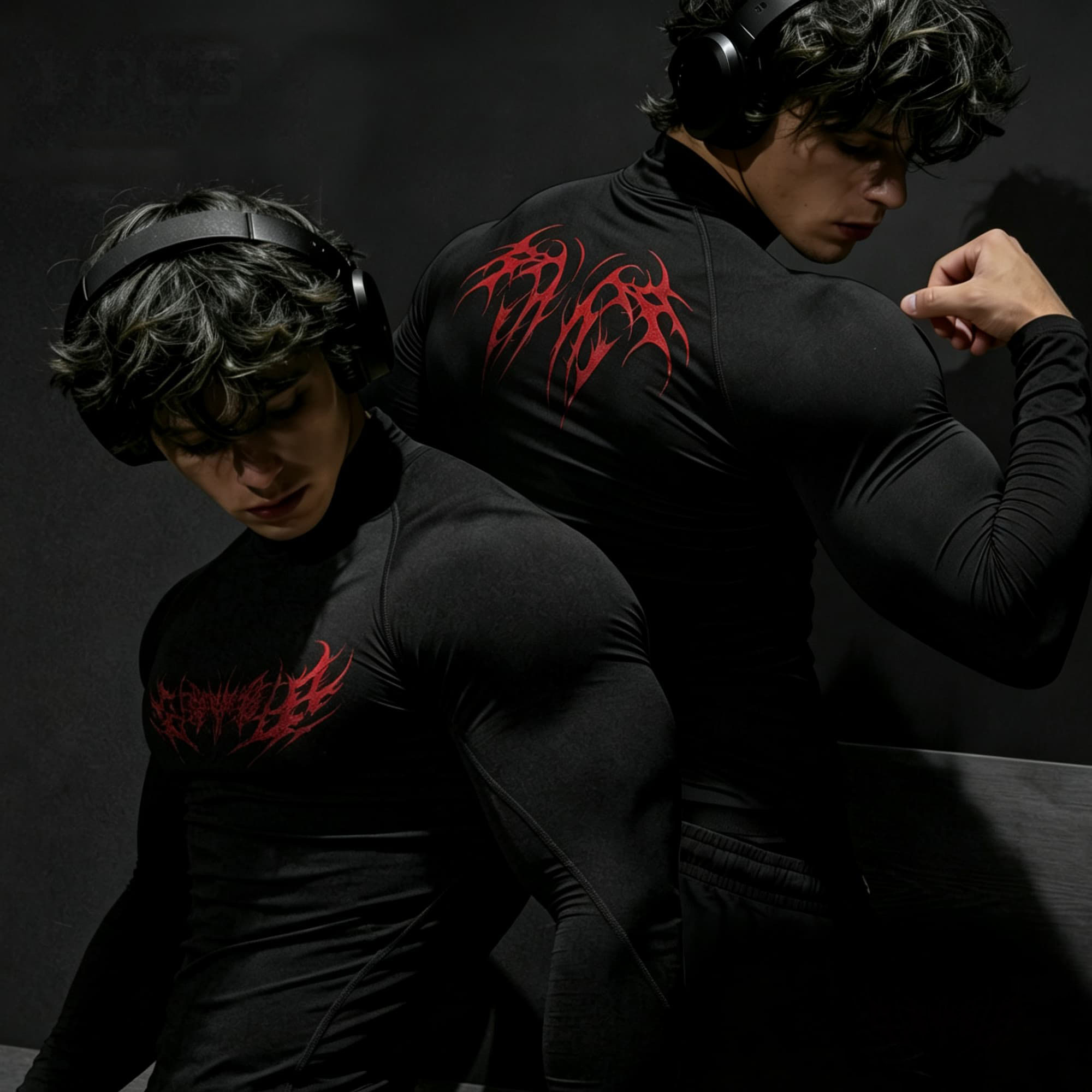 펑크 다크 추상적인 가시 무늬 양면 프린트 터틀넥 슬림 - Base Layer Top 리뷰 및 가격