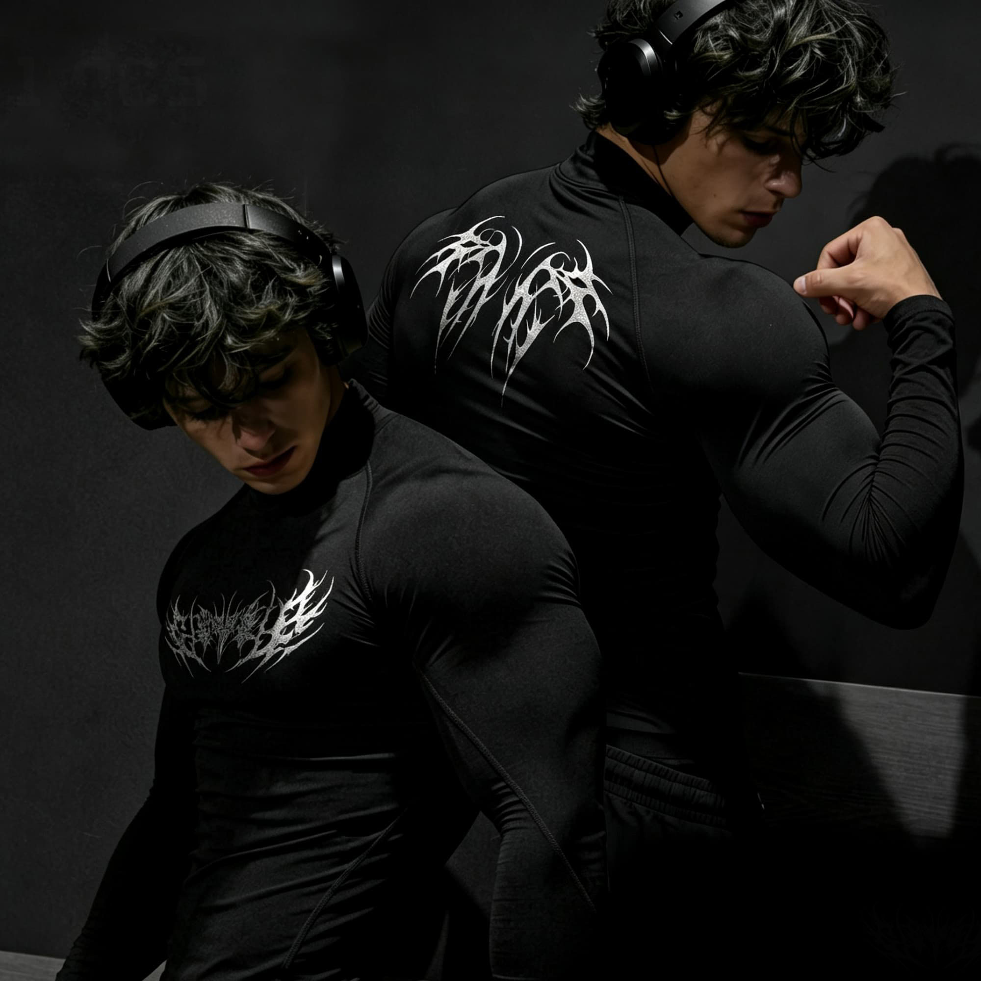 펑크 다크 추상적인 가시 무늬 양면 프린트 터틀넥 슬림 - Base Layer Top 리뷰 및 가격